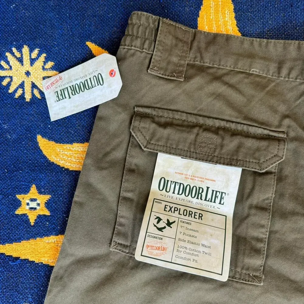 NWT Outdoor Life Explorer Comfort Olive Army Green Cargo Carpentor Shorts 36W